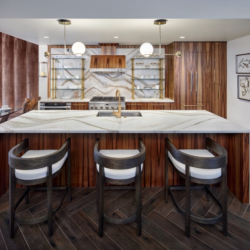 Brittanicca Gold Warm Cambria quartz countertop in a kitchen