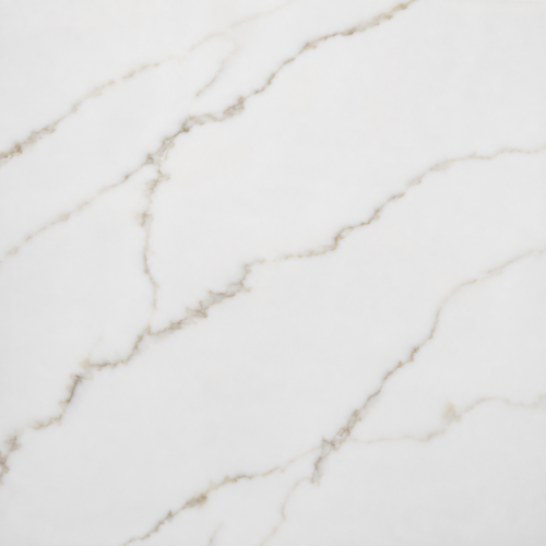 Calacatta Bolognia quartz slab with white background and golden brown veining
