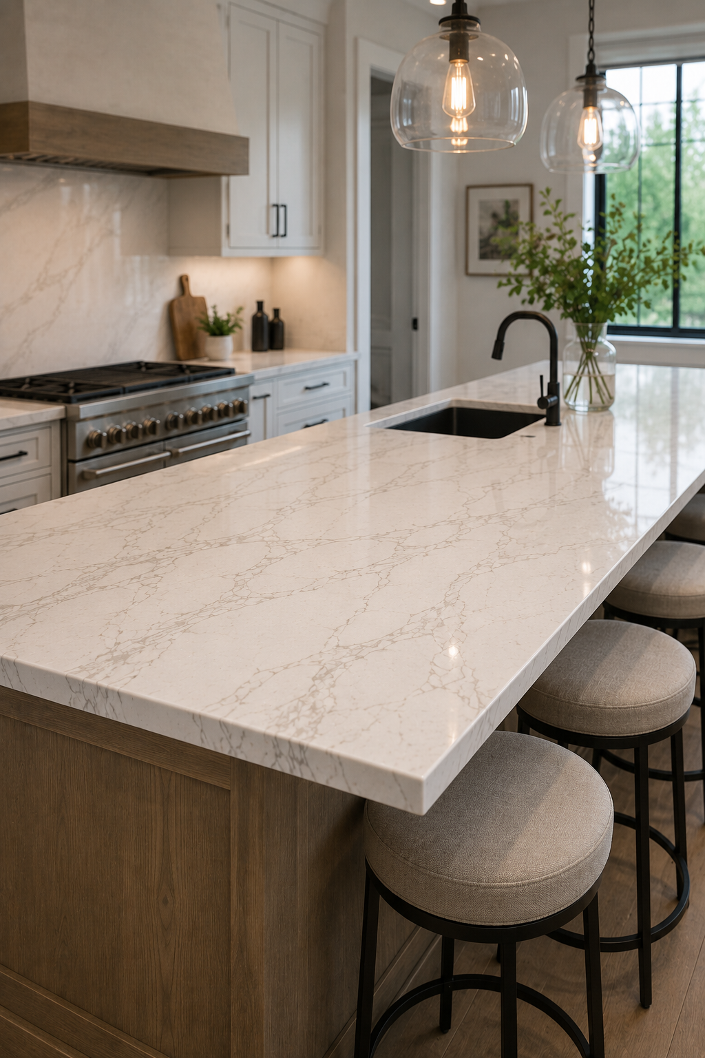 07-full-height-backsplash-adds-to-cost Full-height stone backsplash in a Richmond kitchen